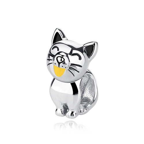 Feed Me Cat Charm in Sterling Silver