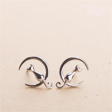 Load image into Gallery viewer, Moon Cat stud earrings in silver
