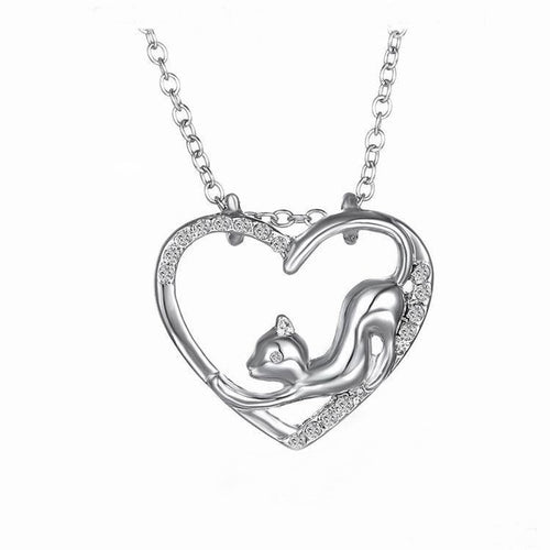 Cat & Heart Crystal Necklace