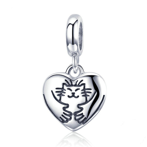 Cat Hug Charm in Sterling Silver