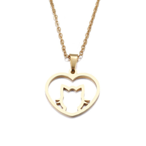 Gold Cat Face Heart Necklace