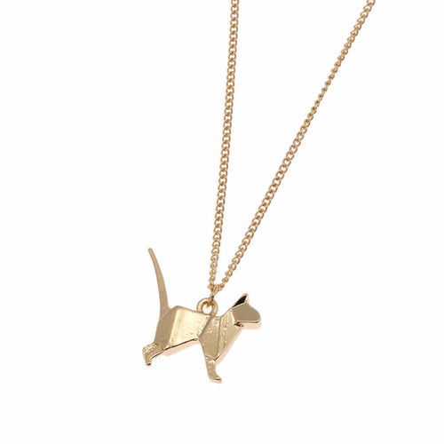 Gold Standing Cat Necklace with Gold Chain 