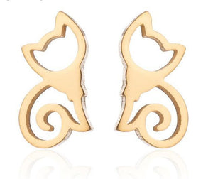Seated Cat Gold Stud Earrings