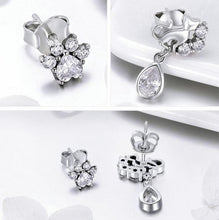 Load image into Gallery viewer, Sterling Silver 925 &amp; Cubic Zirconia Cat and Paw Earrings

