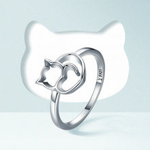 Load image into Gallery viewer, Cat &amp; Heart Ring Sterling Silver 925
