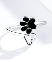 Load image into Gallery viewer, Paw &amp; Heart Ring Black &amp; Sterling Silver
