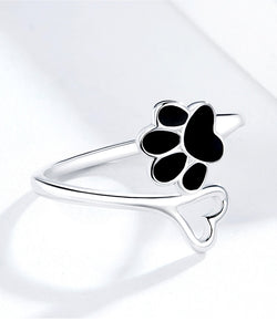 Paw & Heart Ring Black & Sterling Silver