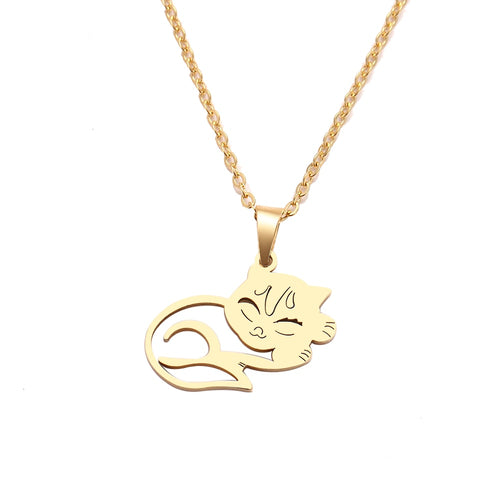 Gold Sleeping Cat Necklace