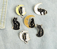 Load image into Gallery viewer, Witchy Cat Brooch in Black and Gold

