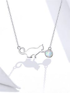 Opal Cat Necklace Sterling Silver