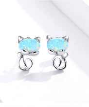 Load image into Gallery viewer, Opal Cat Stud Earrings Sterling Silver
