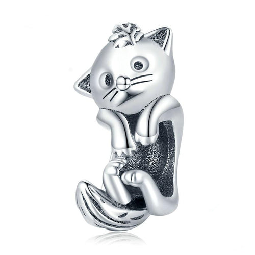 Crazy Cat Charm Sterling Silver