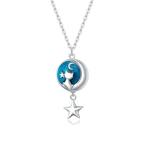 Blue Moon Cat Necklace in Sterling Silver